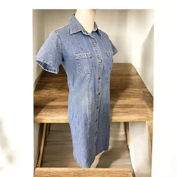 Polo by Ralph Lauren SZ LG Vintage 90’s Blue Denim snap button shirt Mini Dress - Picture 3 of 12